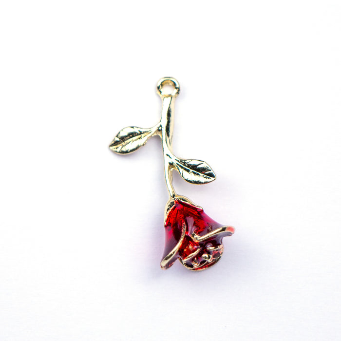 14mm x 27mm Red and Gold Rose Charm - Enamel and Base Metal***
