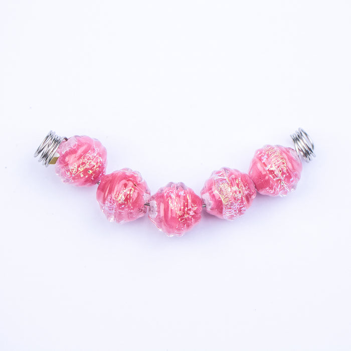 10mm Twisted Round Lampwork Beads - Iridescent Pink