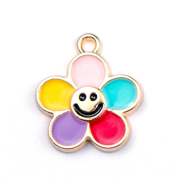 14mm x 15.5mm Smiley Face Flower - Enamel and Base Metal***