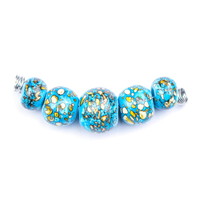 Graduated Round Lampwork Bead Set - Speckled Turquoise