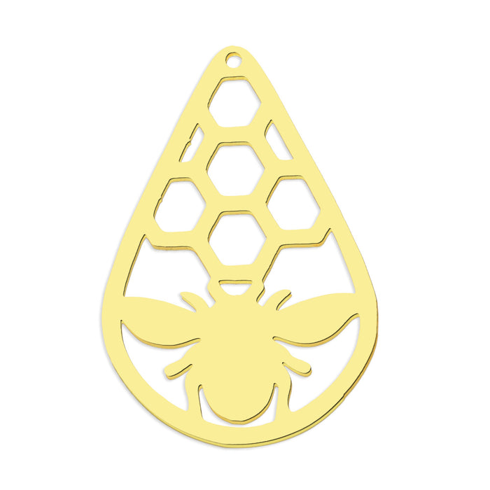 24mm x 36mm Honeybee Pendant - Gold Plated Stainless Steel
