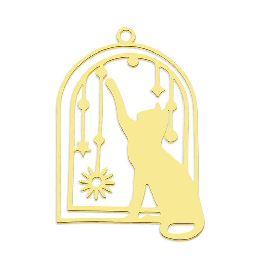 21mm x 32mm Celestial Cat Pendant - Gold Plated Stainless Steel