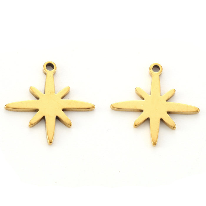 15mm Eight Pointed Star Charm - Gold Plated Stainless Steel