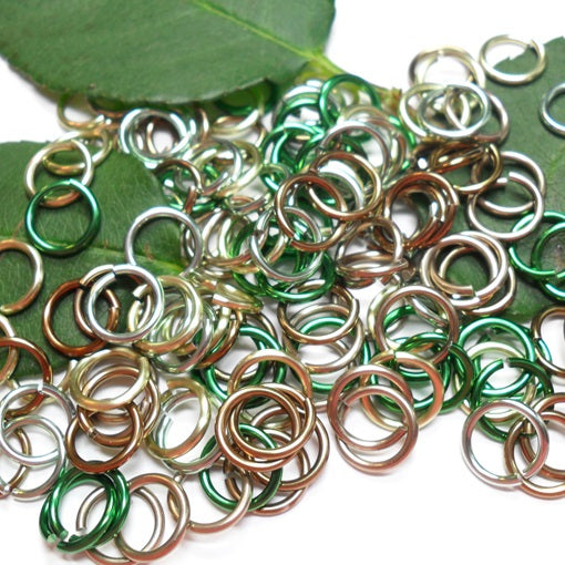 16swg (1.6mm) 1/4in. (6.6mm) ID 4.2AR Anodized  Aluminum Jump Rings - Forest Mix
