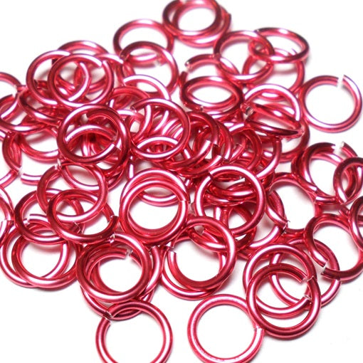 16swg (1.6mm) 1/4in. (6.6mm) ID 4.2AR Anodized  Aluminum Jump Rings - Hot Pink
