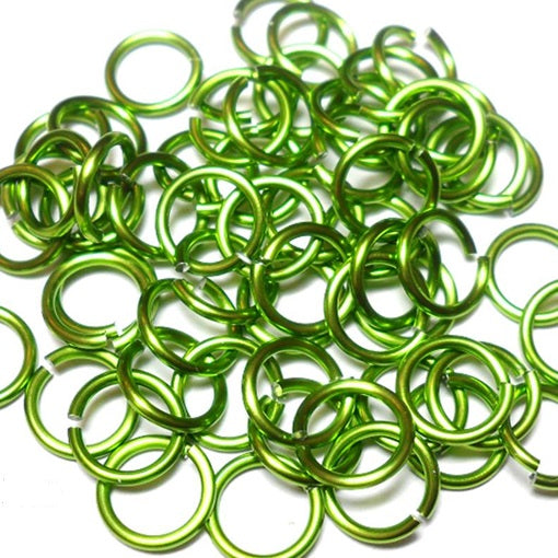 16swg (1.6mm) 1/4in. (6.6mm) ID 4.2AR Anodized  Aluminum Jump Rings - Lime