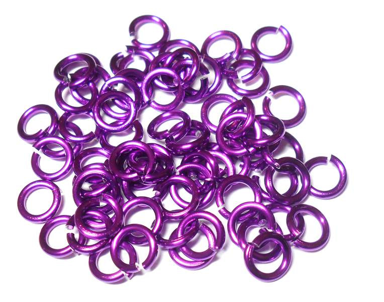 16swg (1.6mm) 1/4in. (6.6mm) ID 4.2AR Anodized Aluminum Jump Rings - Violet