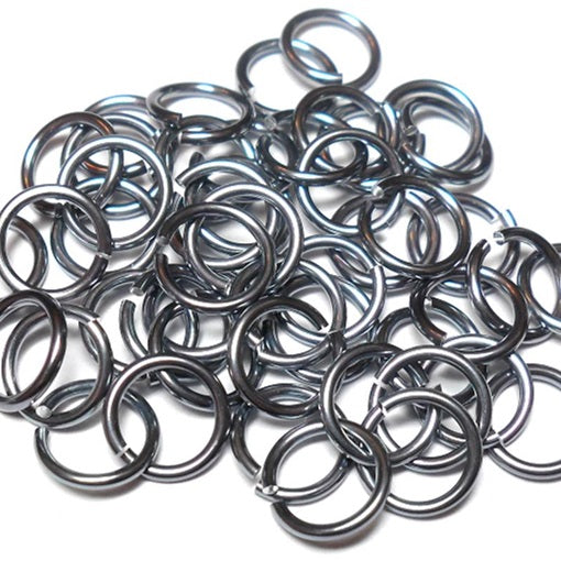 16swg (1.6mm) 3/8in. (10.1mm) ID 6.4AR Anodized  Aluminum Jump Rings - Black Ice