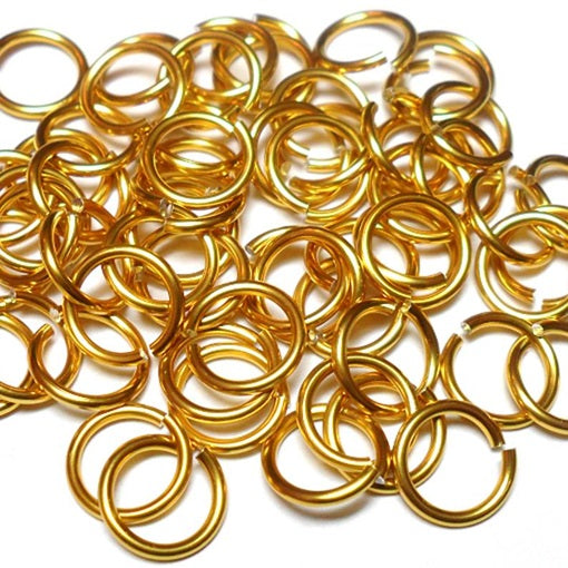 16swg (1.6mm) 3/8in. (10.1mm) ID 6.4AR Anodized  Aluminum Jump Rings - Gold