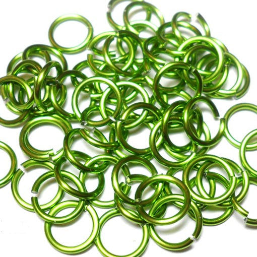 16swg (1.6mm) 5/16in. (8.3mm) ID 5.2AR Anodized  Aluminum Jump Rings - Lime
