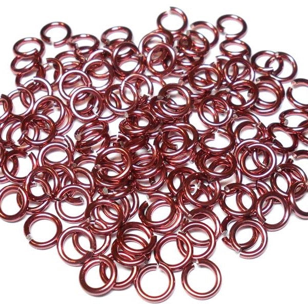 18swg (1.2mm) 1/4in. (6.7mm) ID 5.6AR Anodized  Aluminum Jump Rings -  Cranberry
