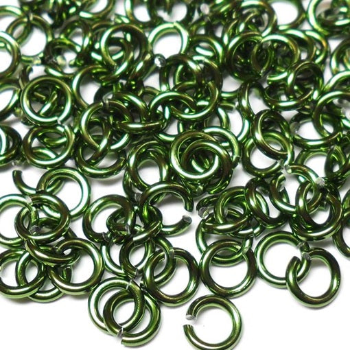 18swg (1.2mm) 1/4in. (6.7mm) ID 5.6AR Anodized Aluminum Jump Rings - Olive