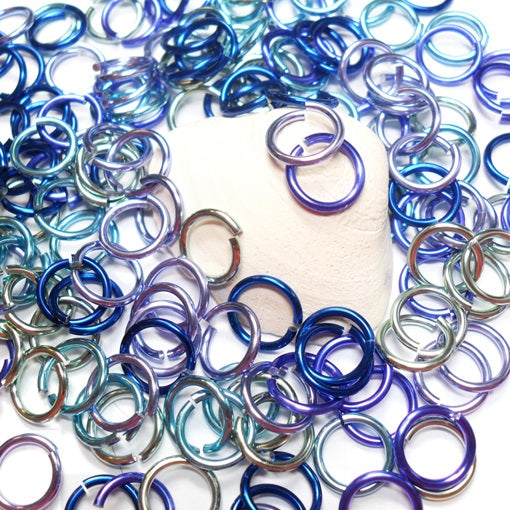 18swg (1.2mm) 5/32in. (4.2mm) ID 3.5AR Anodized  Aluminum Jump Rings - Oceanview Mix