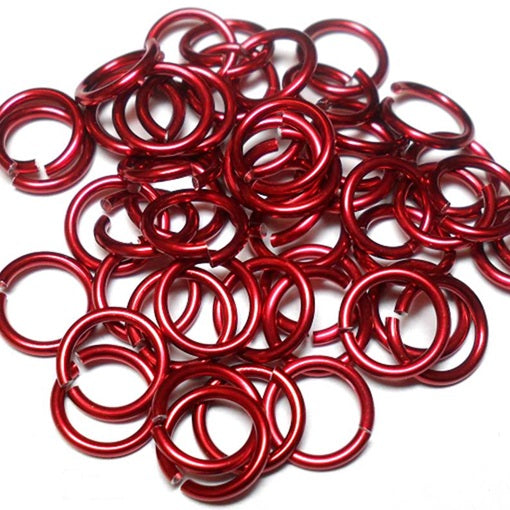 18swg (1.2mm) 5/32in. (4.2mm) ID 3.5AR Anodized  Aluminum Jump Rings - Red