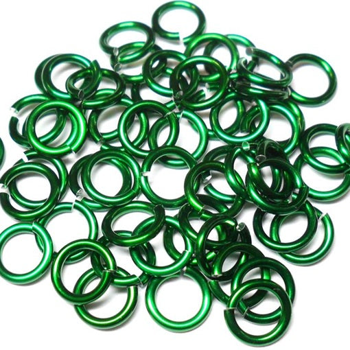 18swg (1.2mm) 9/64in (3.6mm) ID 3.0AR Anodized Aluminum Jump Rings - Green