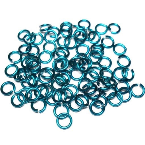 18swg (1.2mm) 9/64in. (3.6mm) ID 3.0AR Anodized Aluminum Jump Rings - Teal