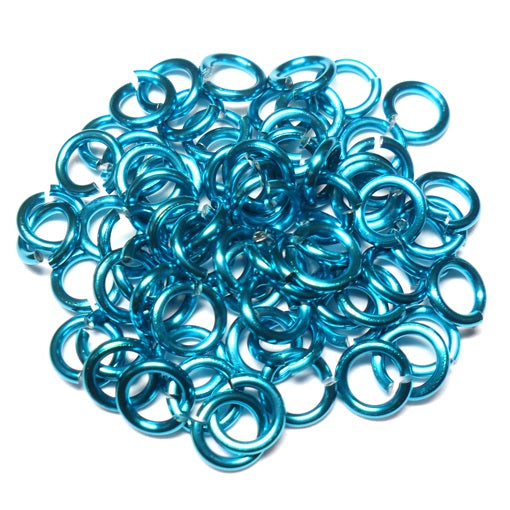 18swg (1.2mm) 9/64in. (3.6mm) ID 3.0AR Anodized Aluminum Jump Rings - Turquoise