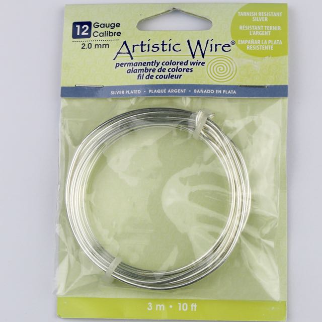 3.0 meters (10 feet) - 12 gauge (2.0mm) Permanently Coloured Wire - Tarnsih Resistant Silver