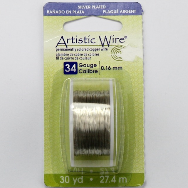 27.4 meters (30 yards) - 34 gauge (.16mm) Permanently Coloured Wire - Tarnish Resistant Silver