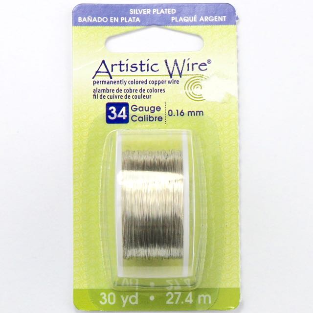 27.4 meters (30 yards) - 34 gauge (.16mm) Permanently Coloured Wire - Tarnish Resistant Silver