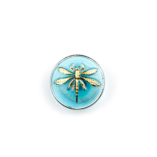 18mm Czech Glass Button- Blue and Gold Dragonfly