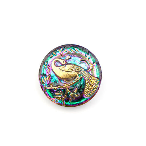 22mm Czech Glass Button- Vitrail and Gold Peacock