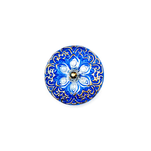 18mm Czech Glass Button- Blue and Gold Arabian Star