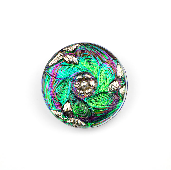 27mm Czech Glass Button- Vitrail and Silver Leaf