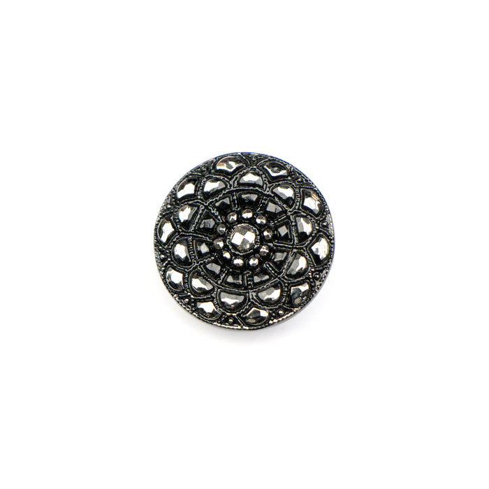 18mm Czech Glass Button- Black and Silver Mandala