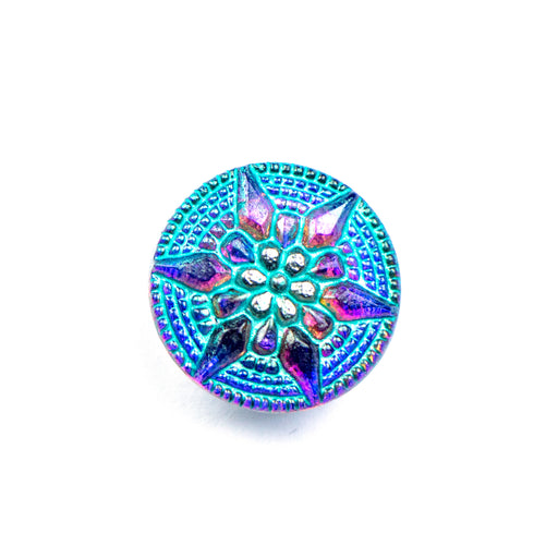 18mm Czech Glass Button - Volcano and Turquoise Star