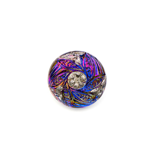 18mm Czech Glass Button- Volcano and Silver Leaf