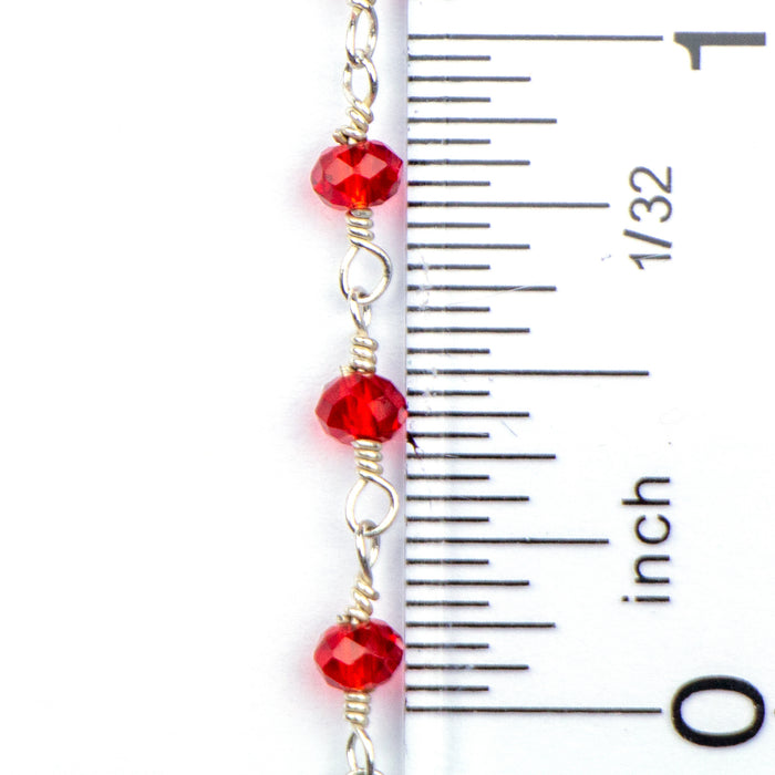3.5mm Fire Polished Glass Beaded Chain - Red