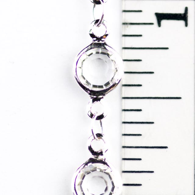 2-Loop Connector Chain with Round 6.7mm Bezel and 6mm Glass Crystal Insert - Silver