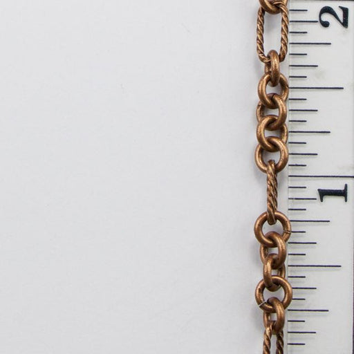 9mm x 5mm Rectangle and 5mm Round Textured Link Chain - Antique Copper