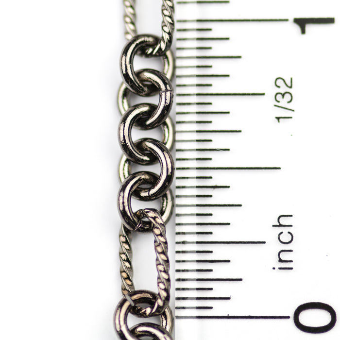 9mm x 5mm Rectangle & 5mm Round Textured Link Chain - Gunmetal