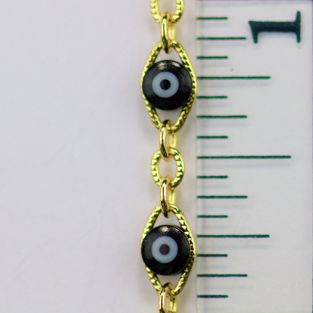 7mm x 4.5mm Link Chain w/4mm Evil Eye Bead - Gold