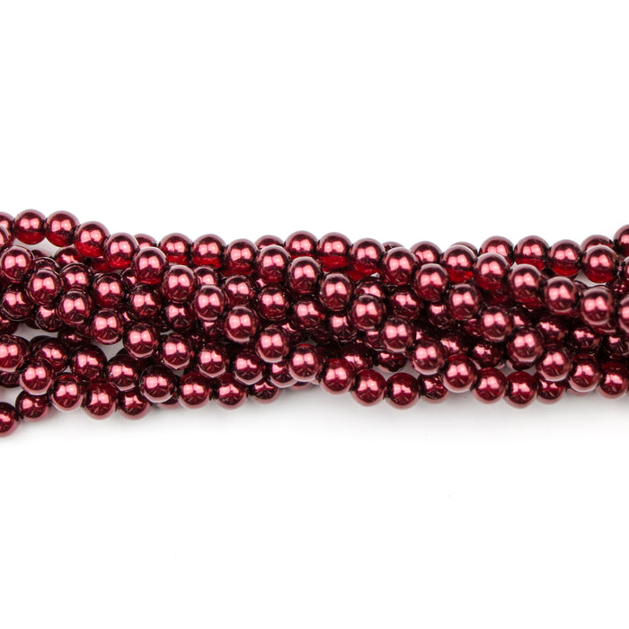 6mm Round Crystal Pearl - Cranberry