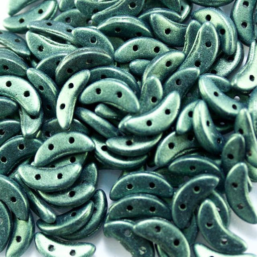 Two-Hole 3mm x 10mm CRESCENT Bead - Metallic Suede Light Green