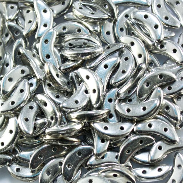 Two-Hole 3mm x 10mm CRESCENT Bead - Silver