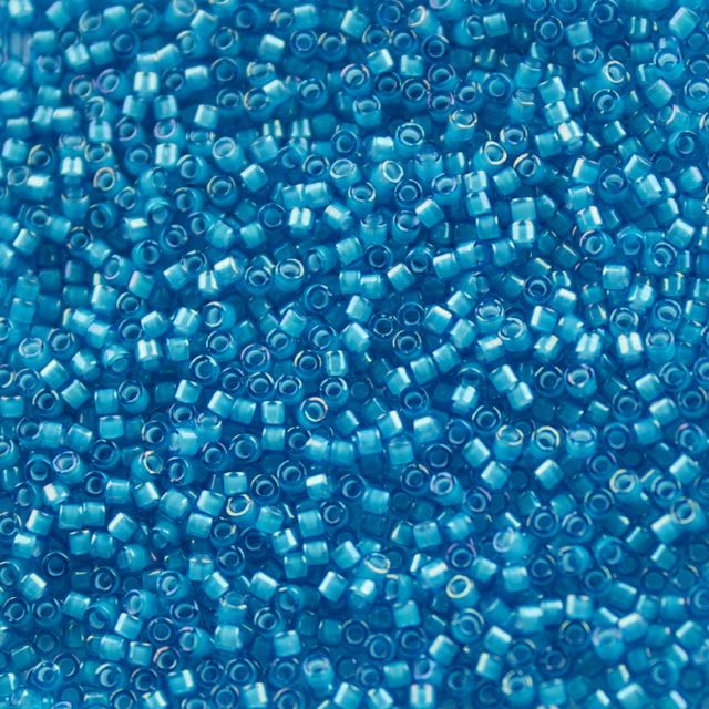 5 Grams of 11/0 Miyuki DELICA Beads - White Lined Capri Blue AB