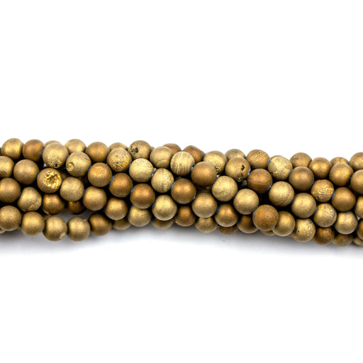 6mm Round Electroplated Gold DRUZY - 16 inch Strand
