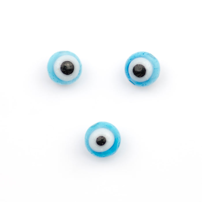 6mm Glass Evil Eye Round Bead - Light Blue
