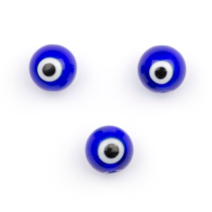 8mm Glass Evil Eye Round Bead - Blue