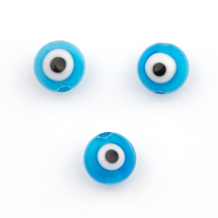 8mm Glass Evil Eye Round Bead - Light Blue