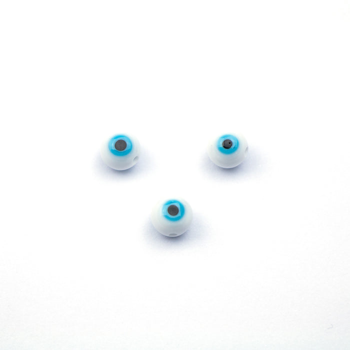 8mm Glass Evil Eye Round Bead - White