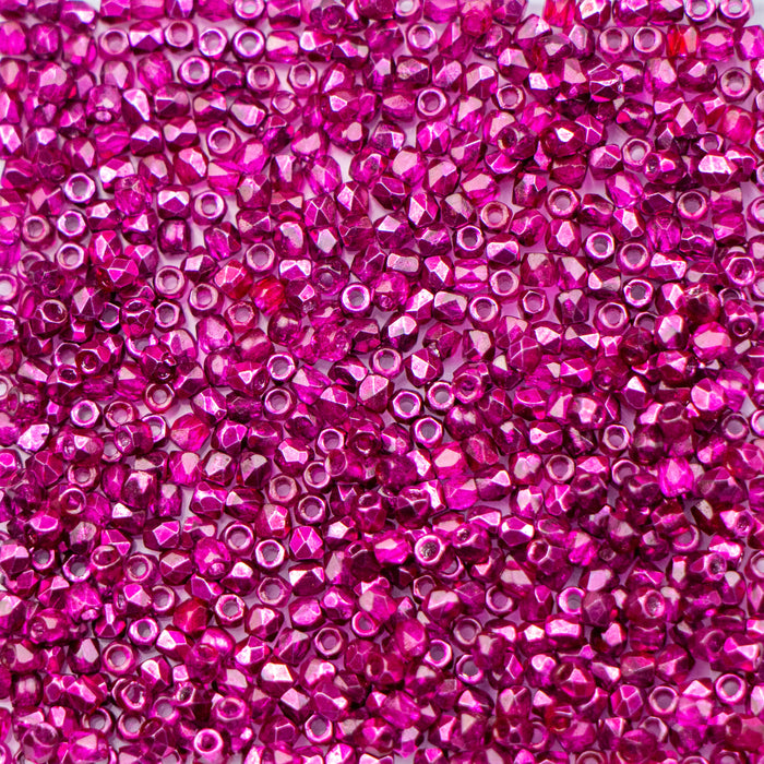 2mm FIRE POLISHED Bead - Crystal Hot Pink Metallic Ice