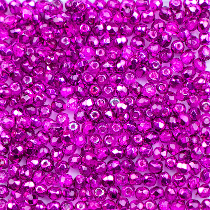 3mm FIRE POLISHED Bead - Crystal Hot Pink Metallic Ice