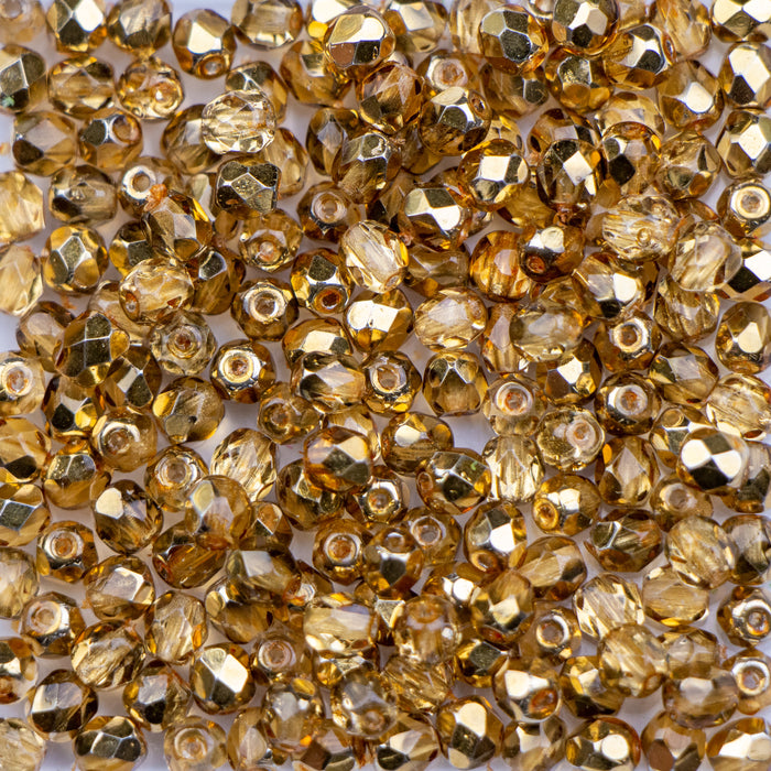 4mm FIRE POLISHED Bead - Crystal Apricot Metallic Ice