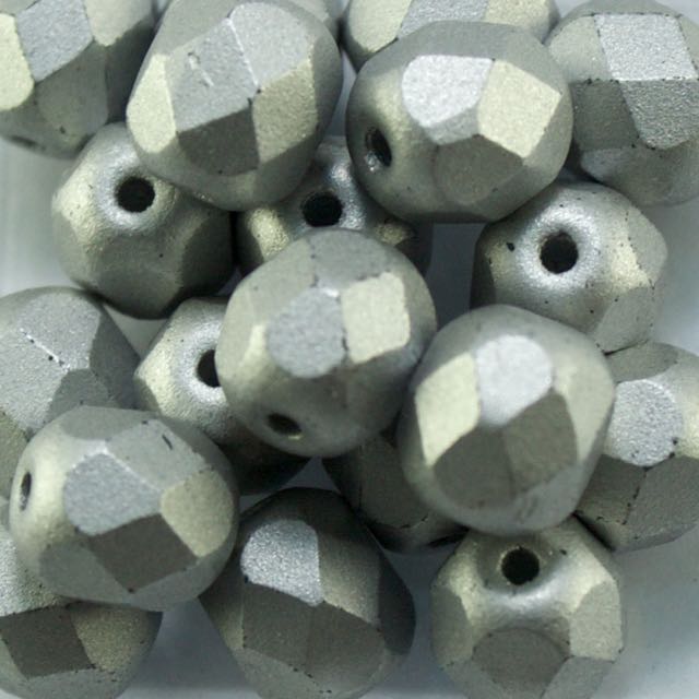 6mm FIRE POLISHED Bead - Alabaster Metallic Silver