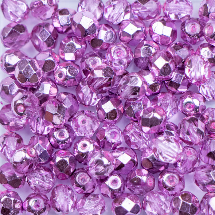 6mm FIRE POLISHED Bead - Crystal Lilac Metallic Ice